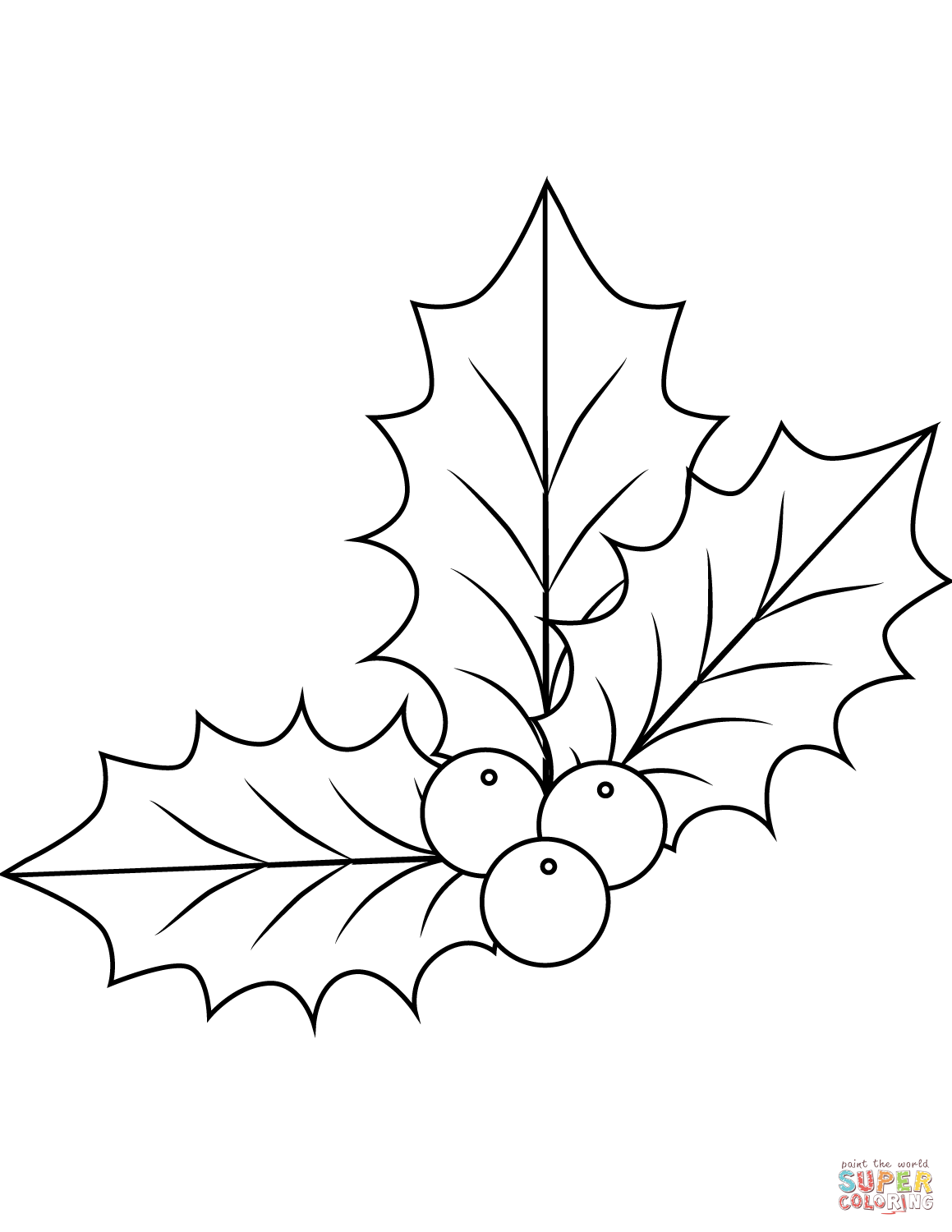 Xmas holly coloring page free printable coloring pages