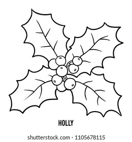 Coloring book children holly branch stock vector royalty free