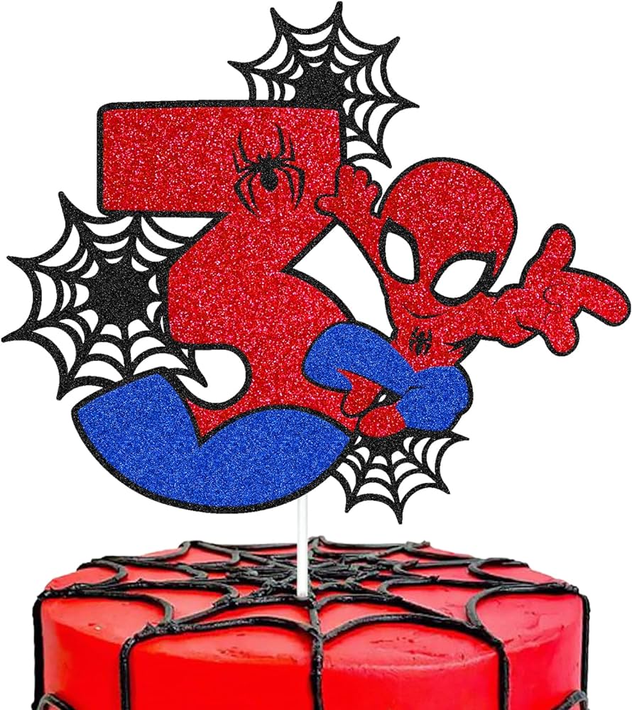 Decoraciãn para pastel de tercer cumpleaãos de araãa caricatura pelãcula de dibujos animados decoraciãn de pastel de cumpleaãos para hombres niãos suministros de fiesta de tres cumpleaãos decoraciãn negra con purpurina