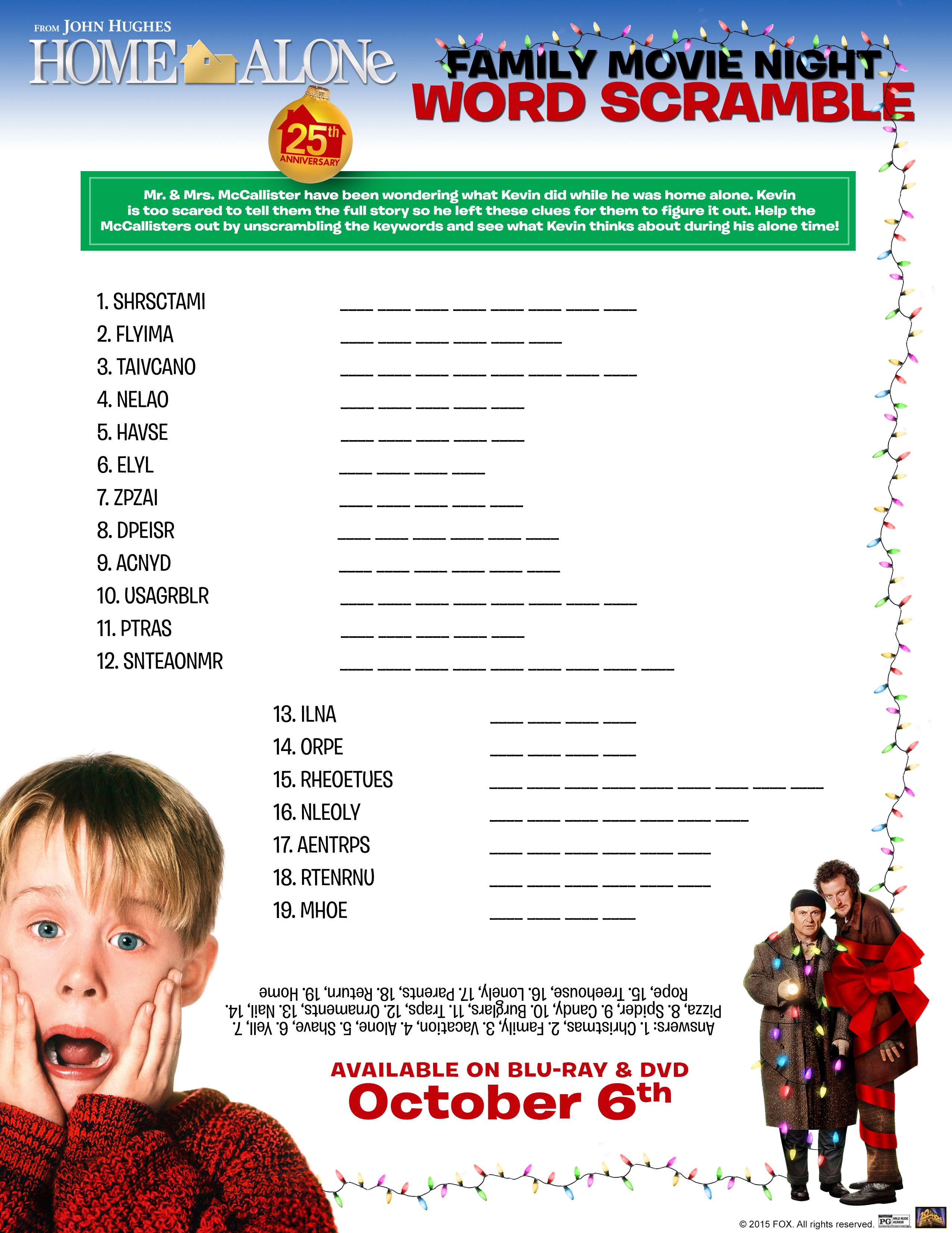 Free home alone activity printables