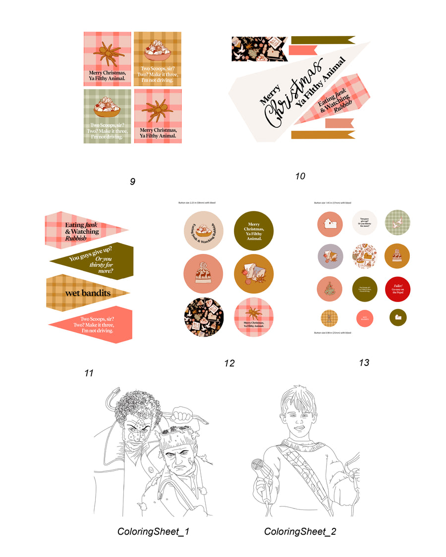 Home alone tags flags coloring sheets