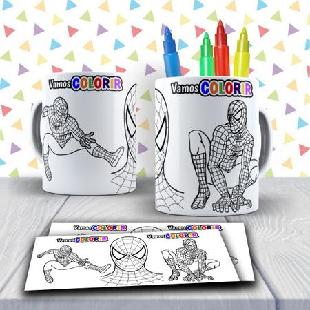 Kit caneca vaos colorir hoe aranha jogo de canetinhas