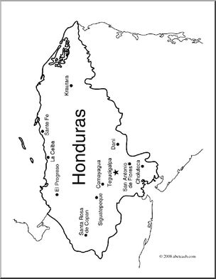 Clip art honduras map coloring page labeled i