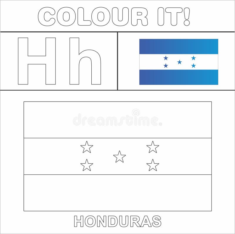Colour it kids colouring page country starting from english letter h honduras how to color flag stock illustration