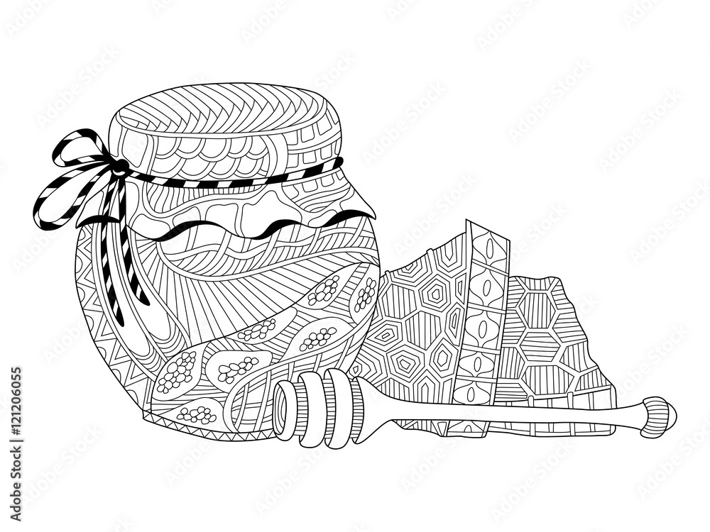Honey coloring page for adults in zentangle style vector