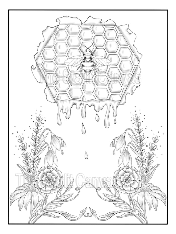 Bee honeyb and flowers coloring page pdf digital download instant download