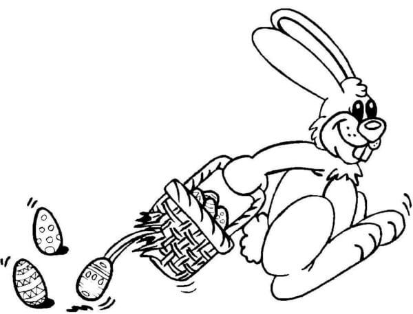 Jump hop with a basket of easter eggs coloring page