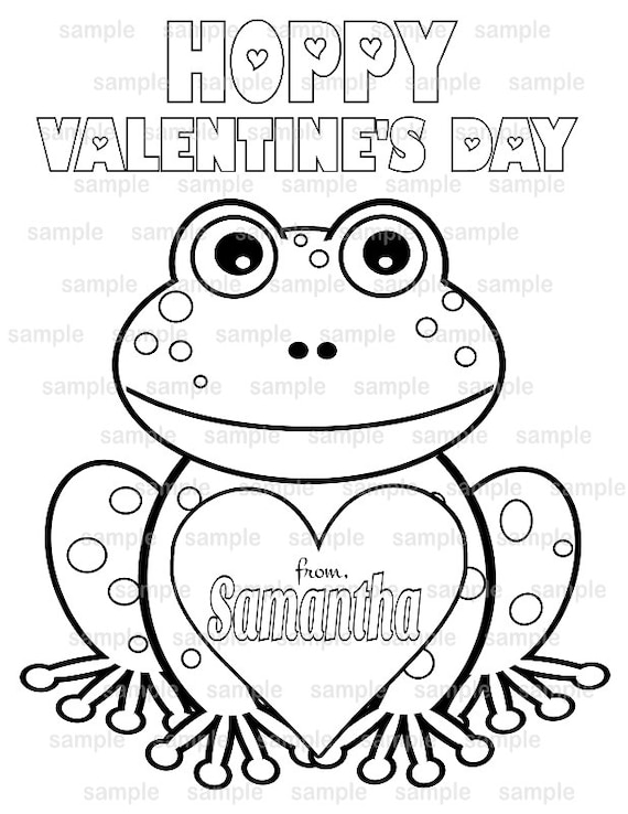 Personalized valentines frog coloring page birthday party favor colouring activity sheet personalized printable template