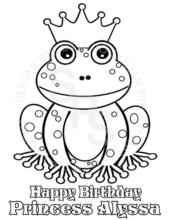 Personalized princess frog coloring page birthday party favor