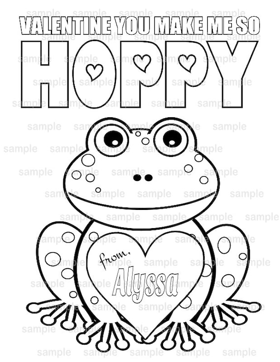 Personalized valentines frog coloring page birthday party favor colouring activity sheet personalized printable template