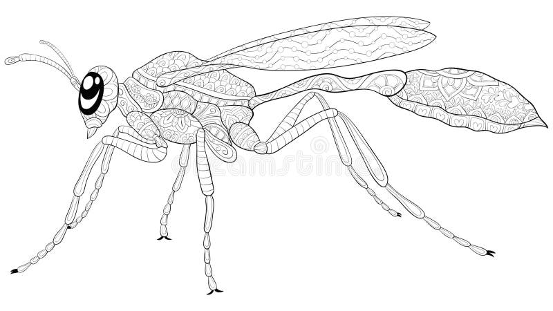 Adult coloring bookpage a cute hornet image for relaxingzen art style illustration for print stock vector
