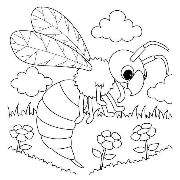Premium vector hornet animal coloring page for kids