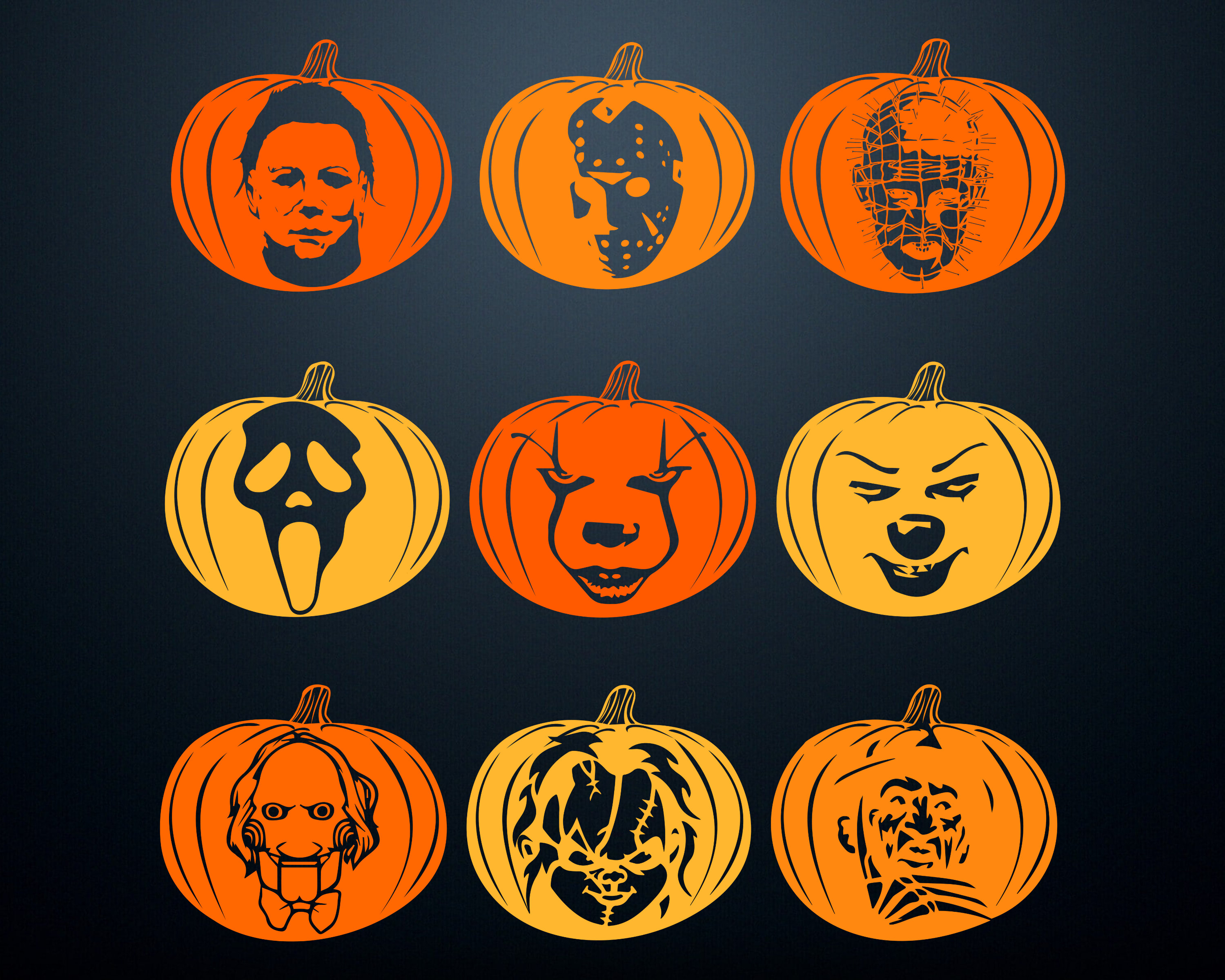 Horror movie characters pumpkin stencil svg files for cricut halloween svg for shirts sublimation png clipart sticker instant download