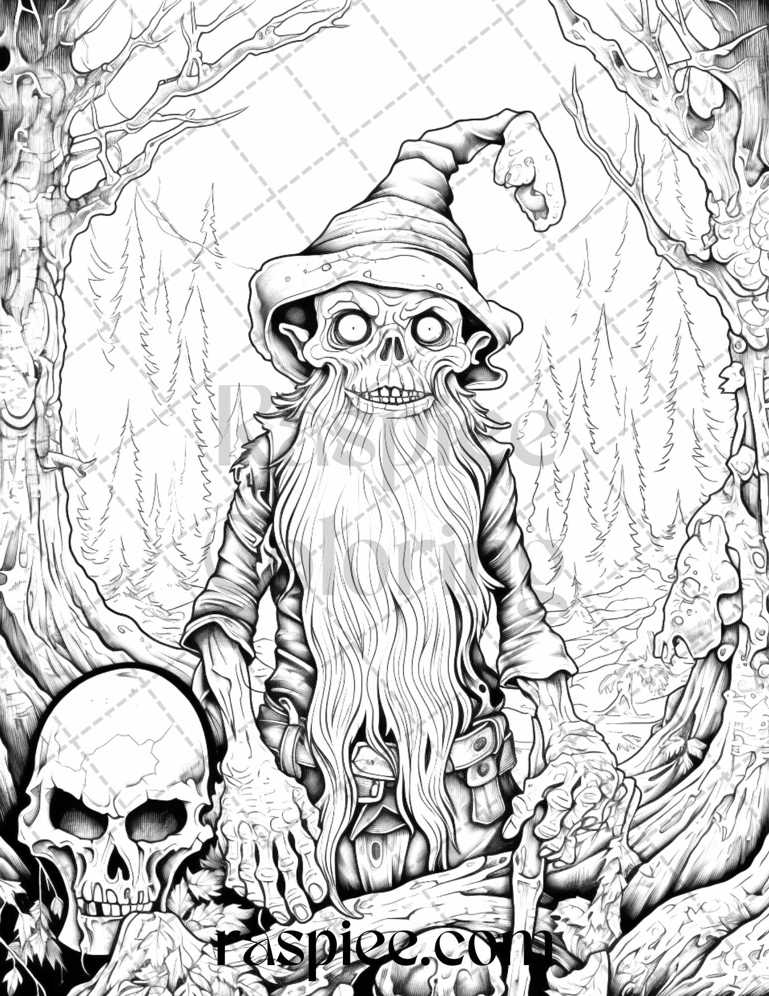 Horror zombie gnomes grayscale coloring pages printable for adults â coloring