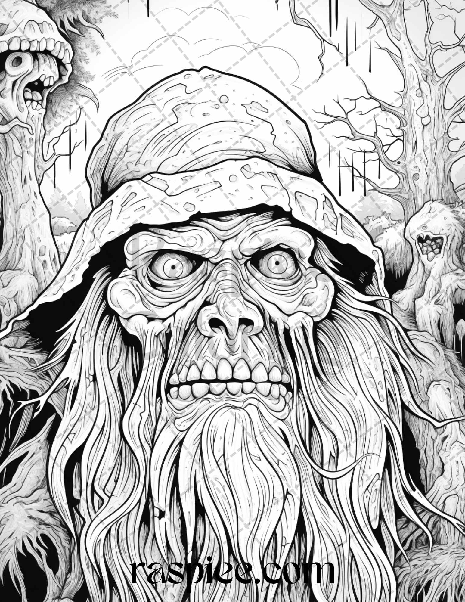 Horror zombie gnomes grayscale coloring pages printable for adults â coloring