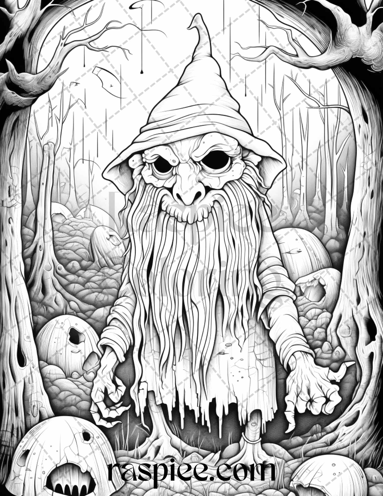 Horror zombie gnomes grayscale coloring pages printable for adults â coloring