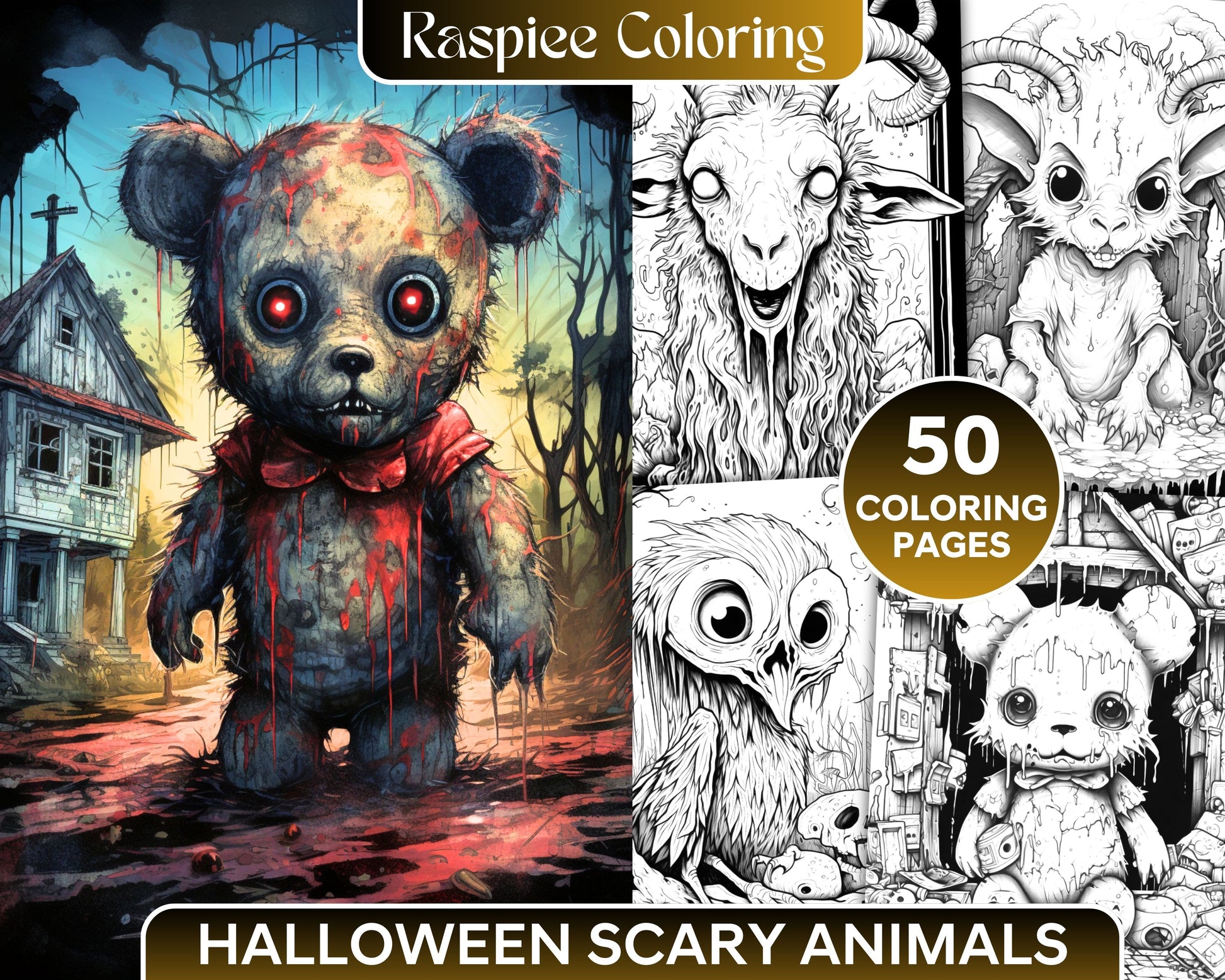 Halloween scary animals grayscale coloring pages printable for adul â coloring