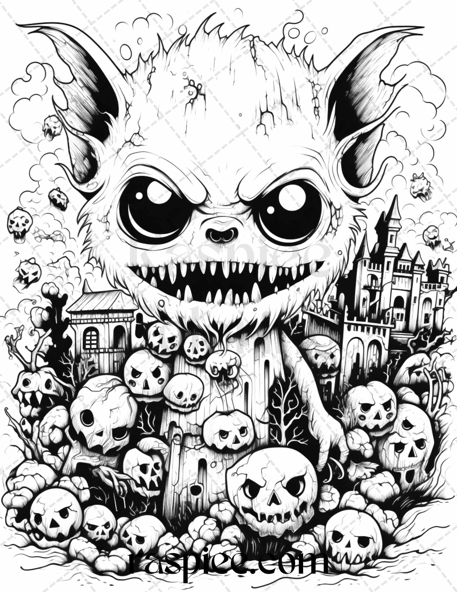 Halloween scary animals grayscale coloring pages printable for adul â coloring