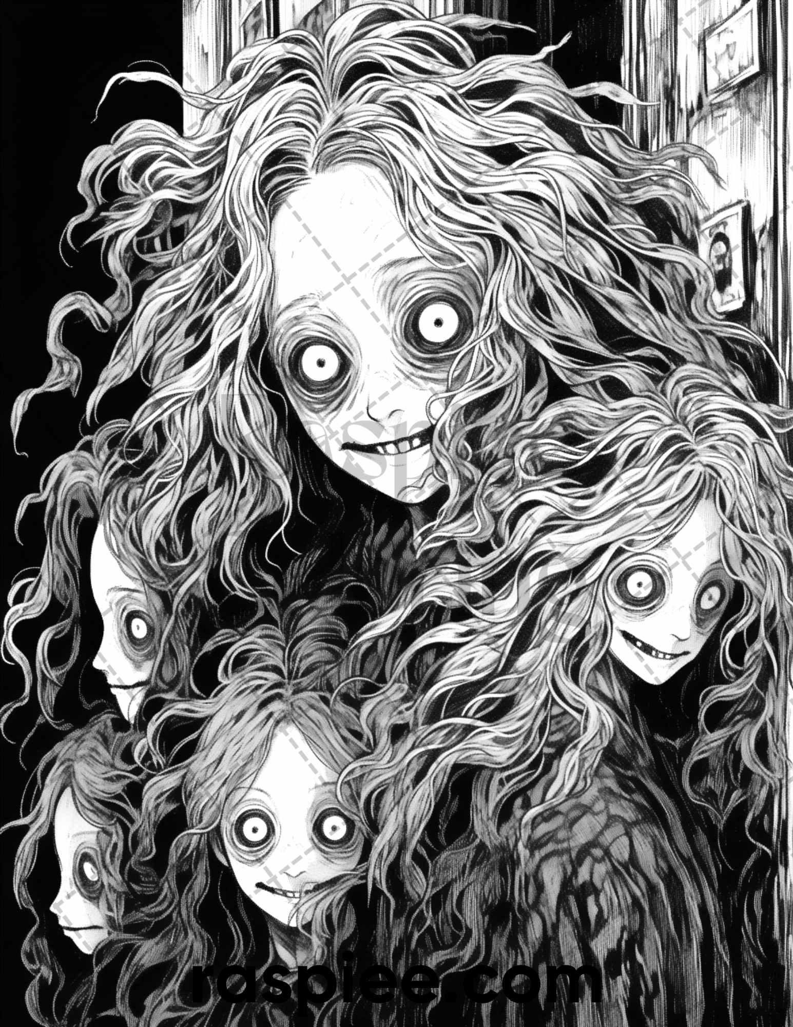 Horror beauties grayscale coloring pages printable for adults pdf â coloring
