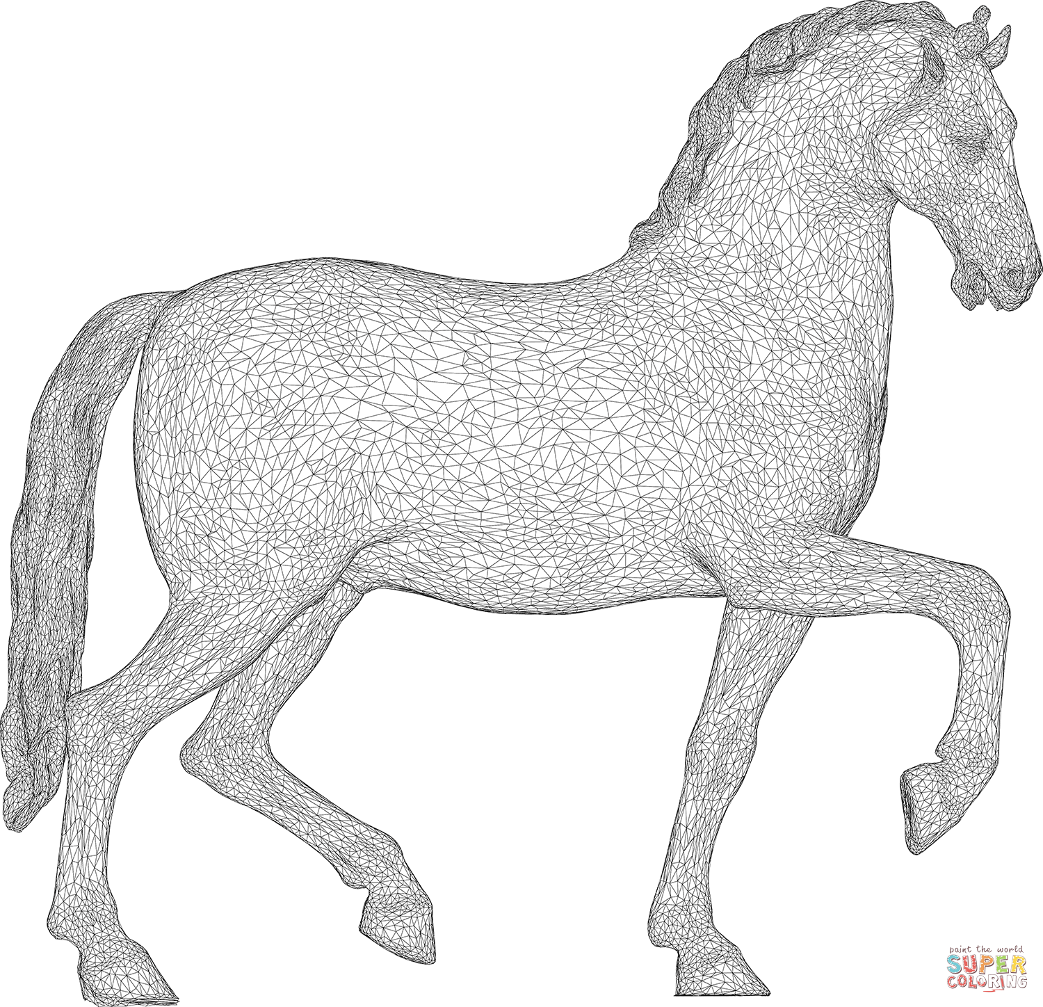 Horse d wireframe coloring page free printable coloring pages