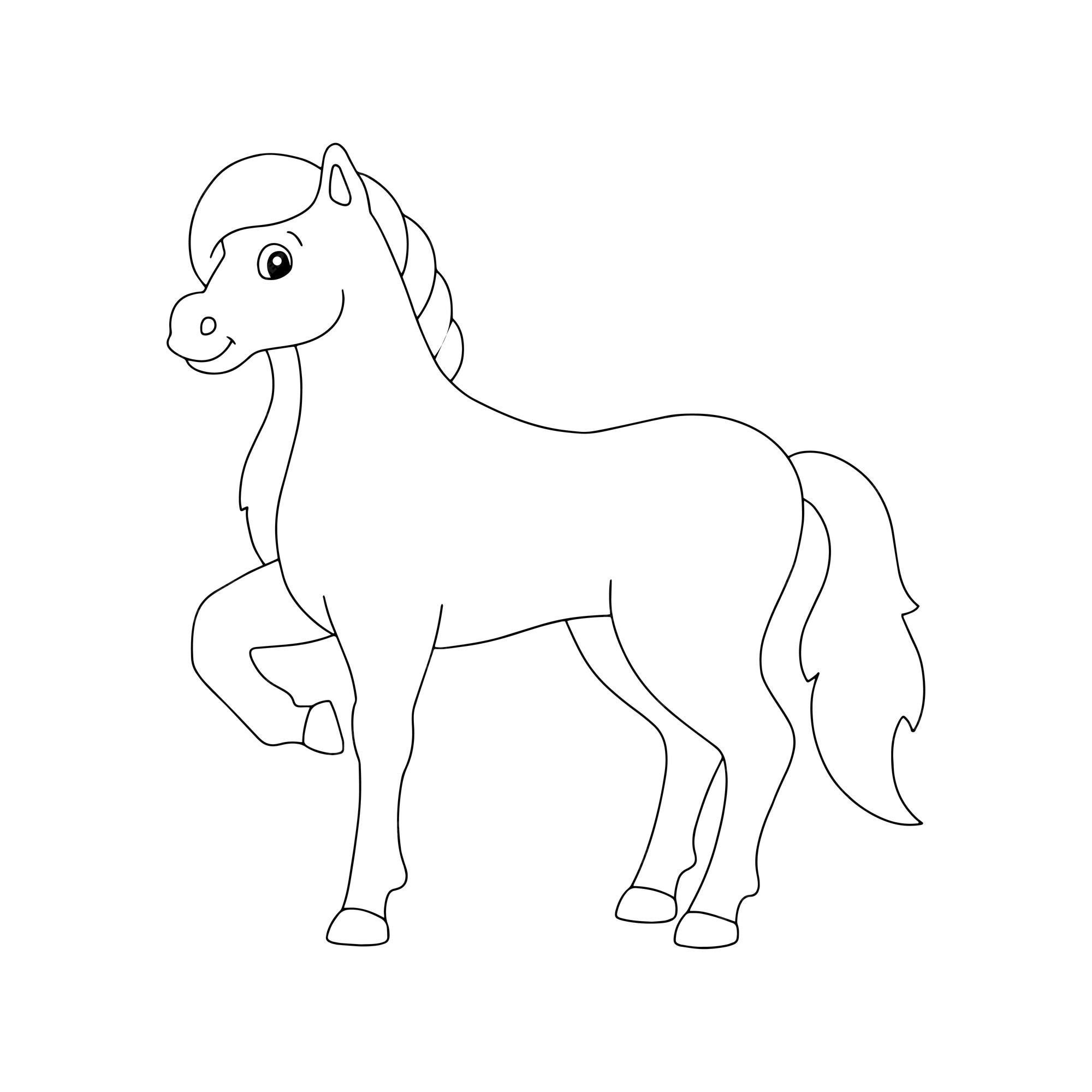 Premium vector cute horse farm animal coloring page for kids digital stamp cartoon style character