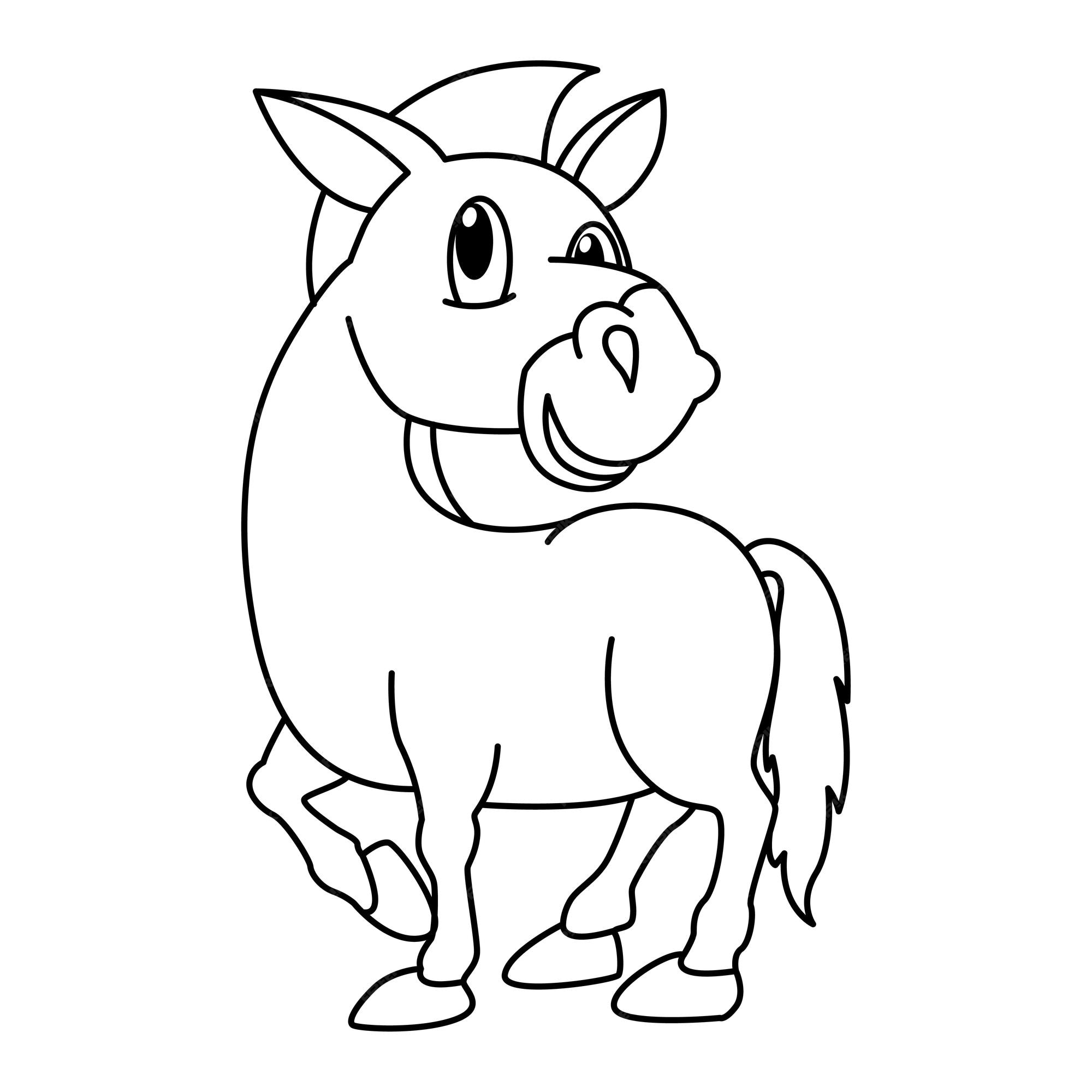 Premium vector cute horse cartoon coloring page illustration vector for kids coloring book