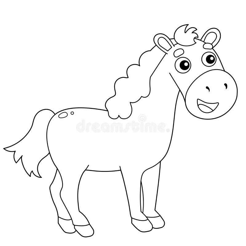 Coloring page outline of cartoon horse farm animals stock vector