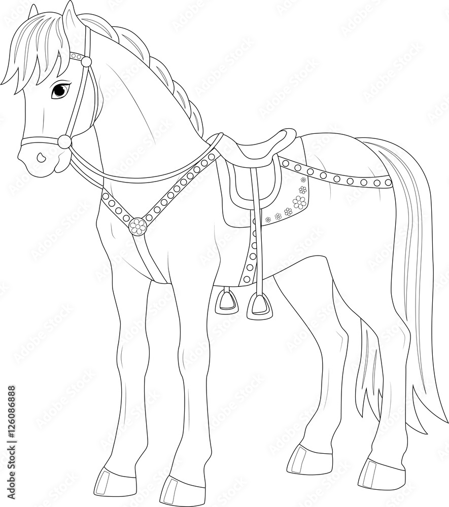 Beautiful cartoon fairy horse coloring page vector