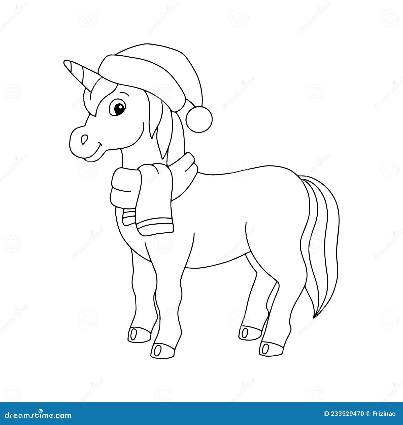 Magic fairy unicorn cute horse coloring book page for kids cartoon style character stock vector