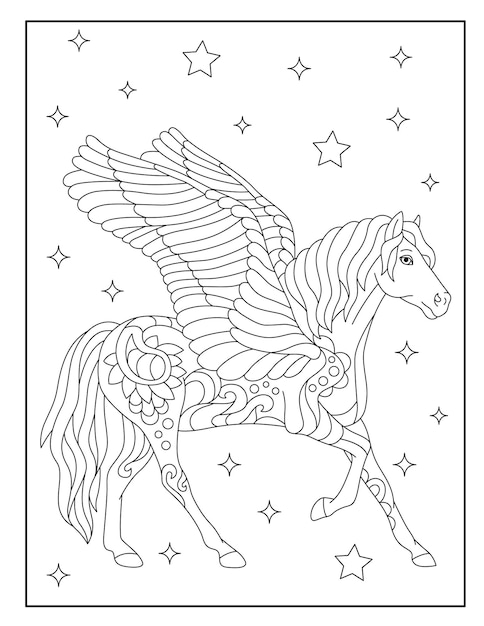 Premium vector beautiful horse coloring page for kids