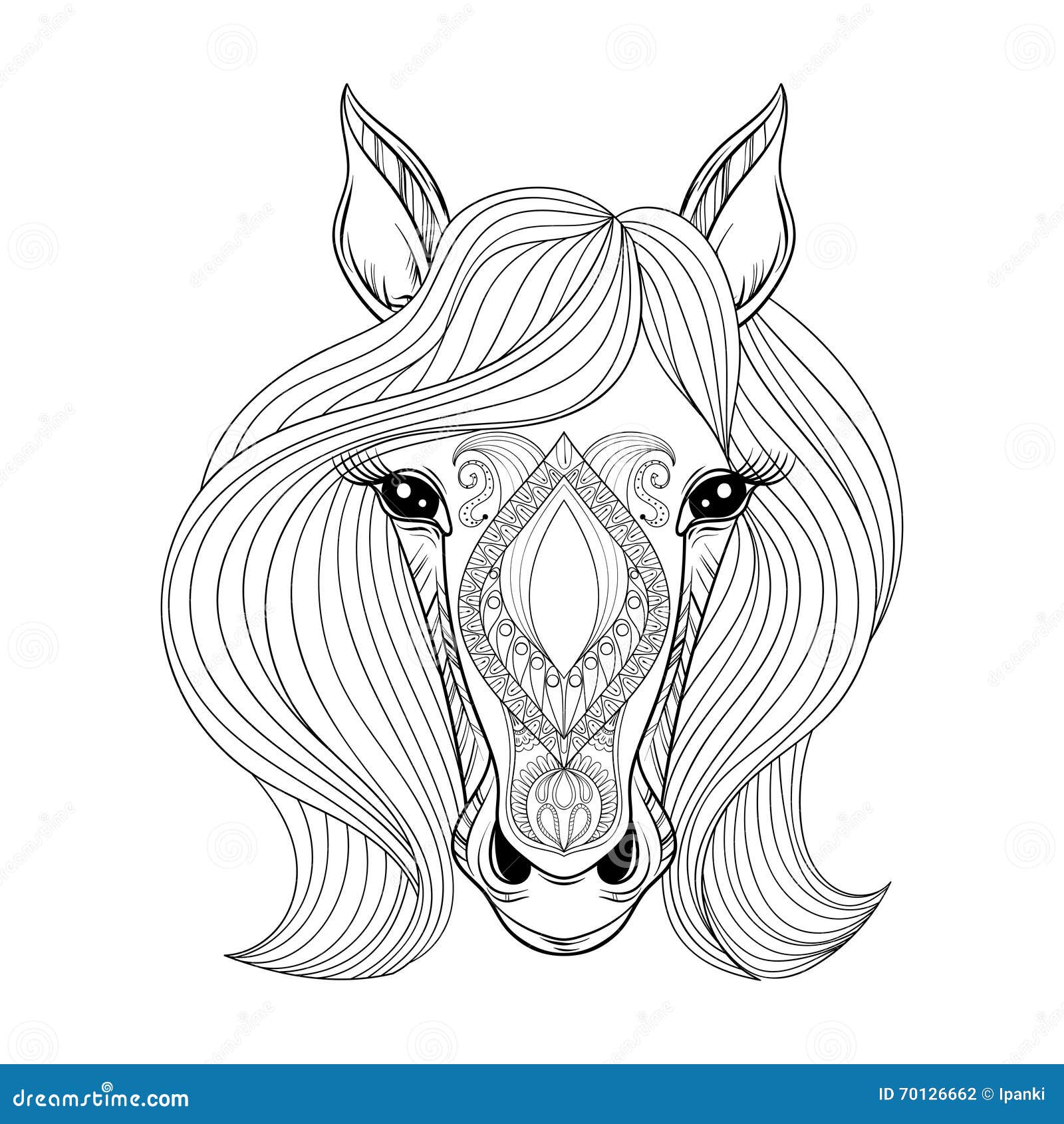 Vector horse coloring page with zentangled horse face stock vector