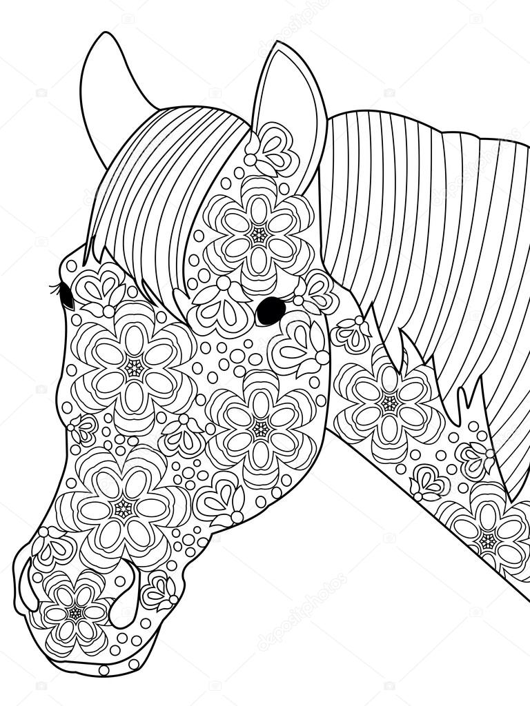 Head horse coloring vector for adults stock vector by toricheksgmail