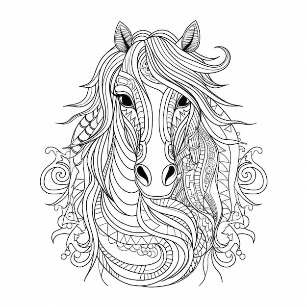 Premium ai image a coloring page with a horses head and a pattern on it generative ai