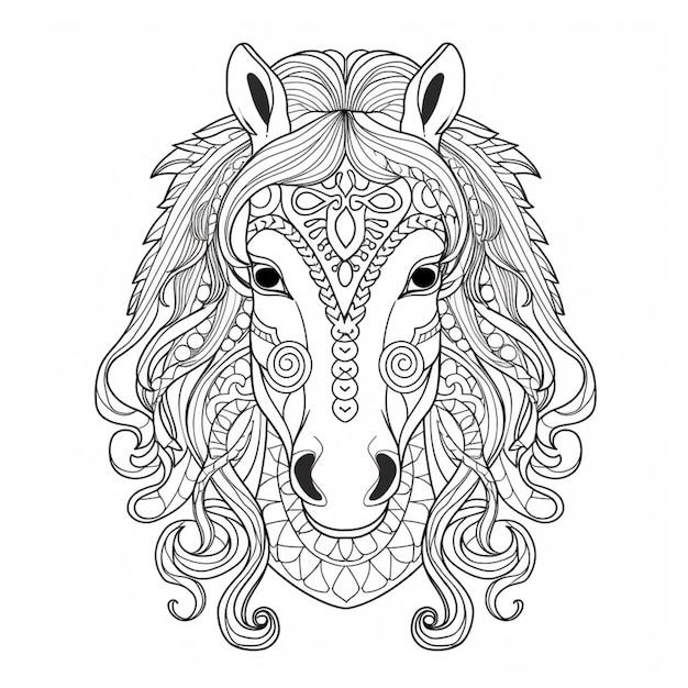 Premium ai image a coloring page with a horses head and a pattern on it generative ai