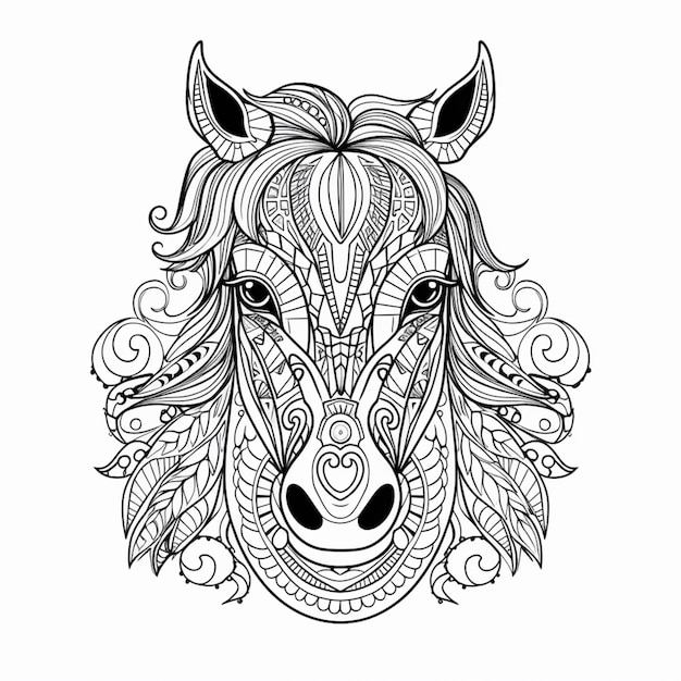 Premium ai image a coloring page with a horses head and a pattern on it generative ai