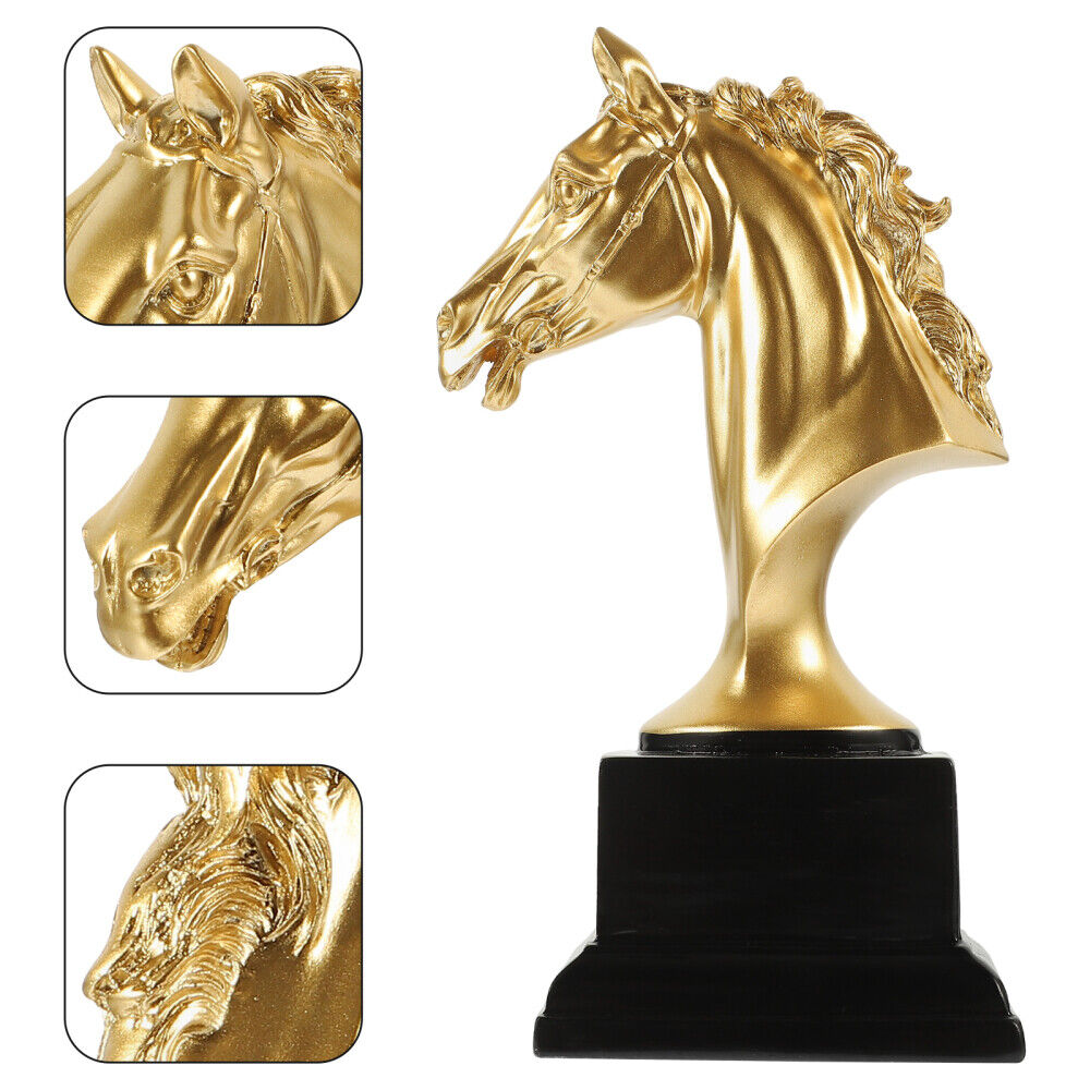 Home horse head statue gold trophy cup unter animal derations office sports