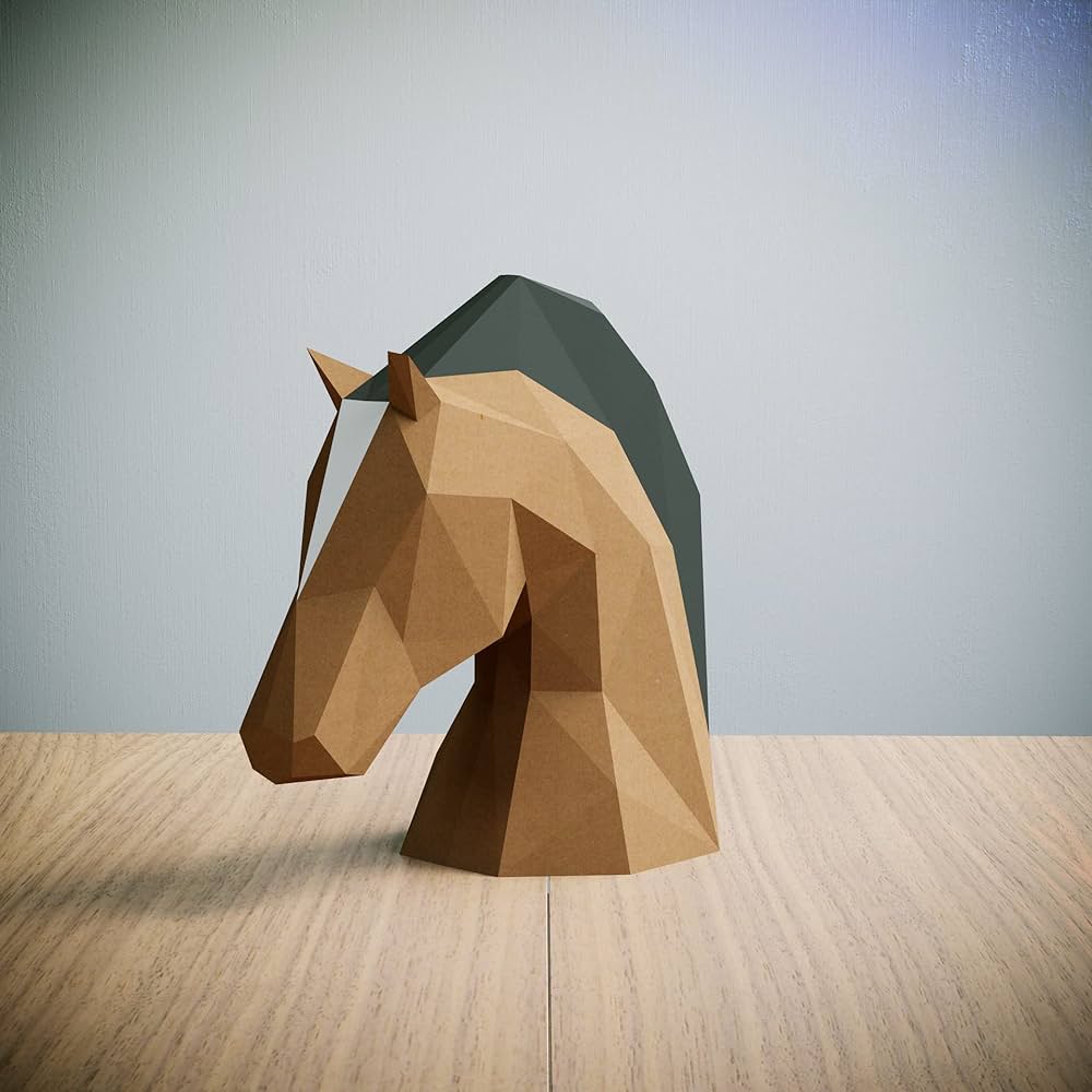 Yona diy horse head papercraft kit abstract low poly animal diy kits home der kids crafts kits gift origami d paper trophyd puzzle paper sculpture papercraft set for adults handmade