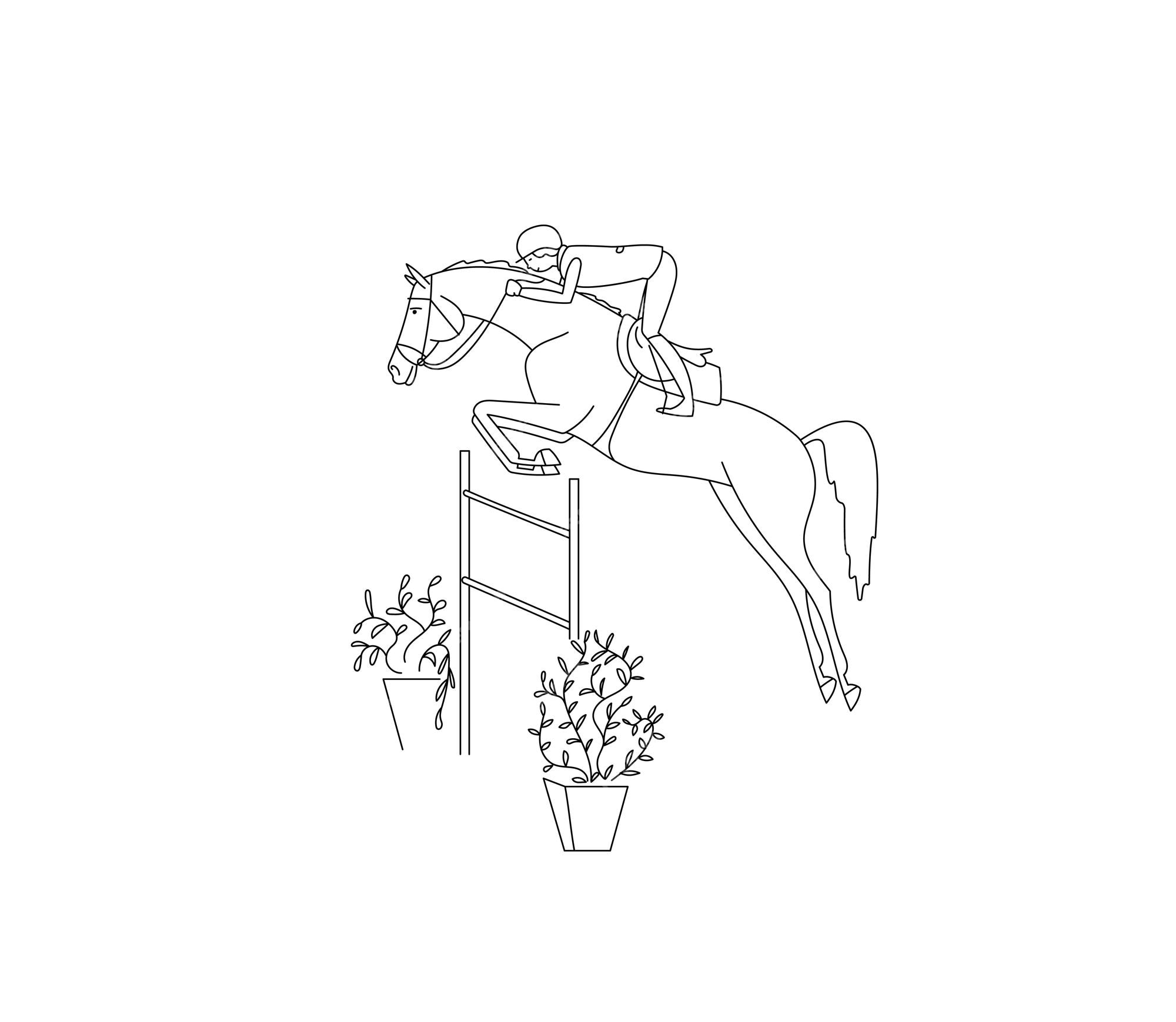 Premium vector equestrian show jumping isolated outline for coloring book