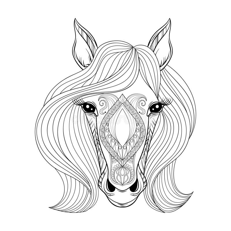 Vector horse coloring page with zentangled horse face stock vector