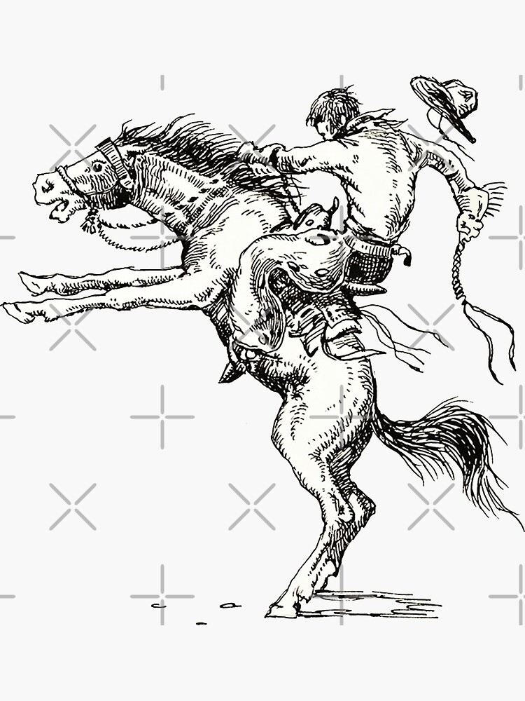 Black and white cowboy riding horse tattoo sticker for sale by cesar caligula