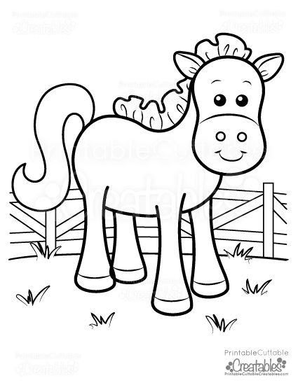 Cute farm horse free printable coloring page for kids horse coloring pages cow coloring pages farm coloring pages