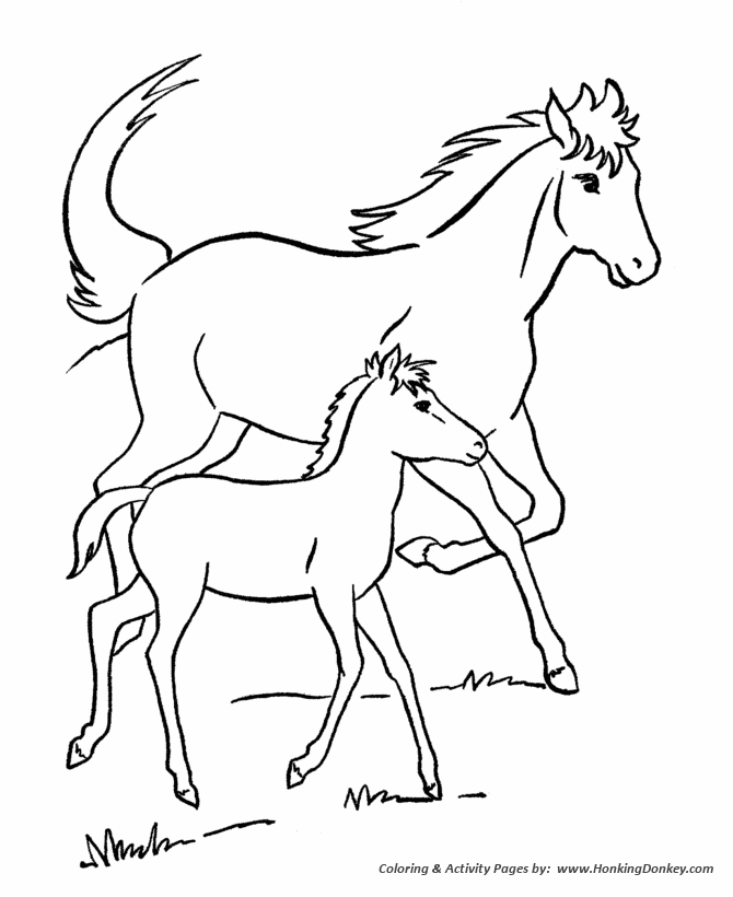 Horse coloring pages printable mare and her colt coloring page