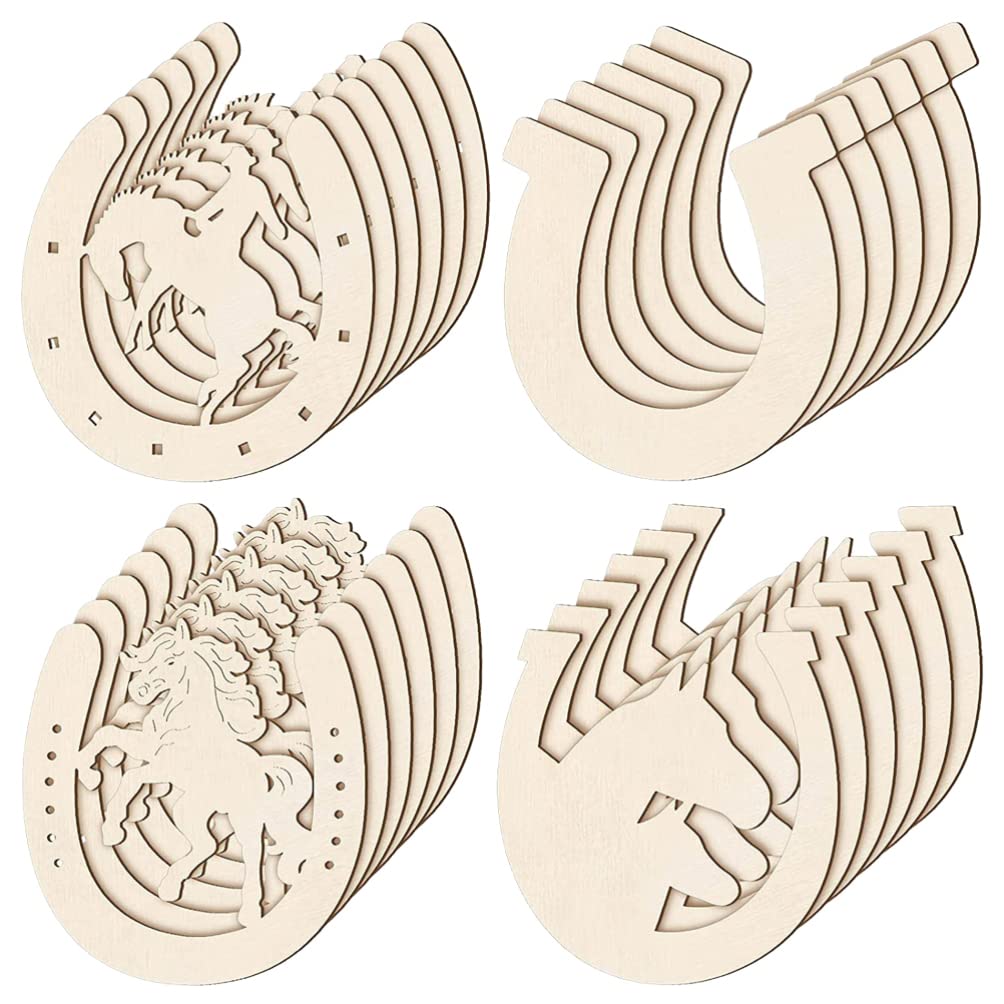 Magiclulu pcs wood horseshoe cutouts blank horseshoe wood cutout wooden horseshoes diy painting discs for home party decors