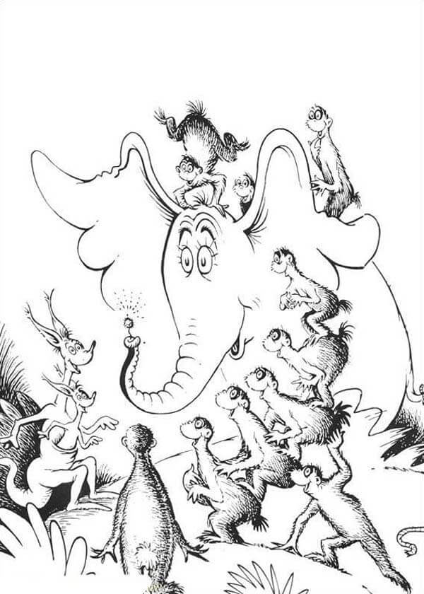 Hortons pink elephant replaced the sloth bird and gave birth to an unusual chick coloring page