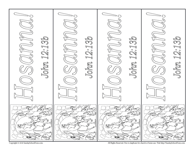Colorable hosanna bookmarks on sunday school zone