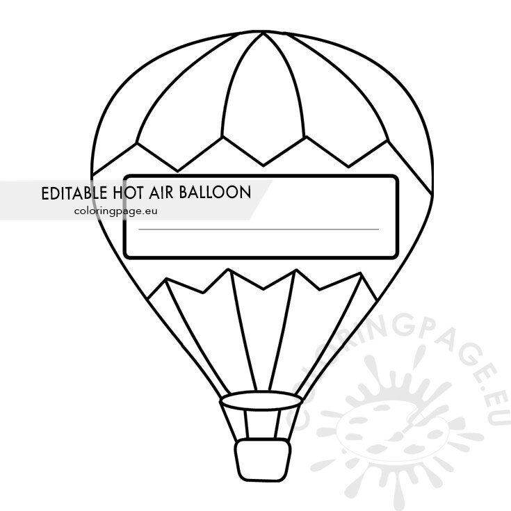 Hot air balloon name tag coloring page