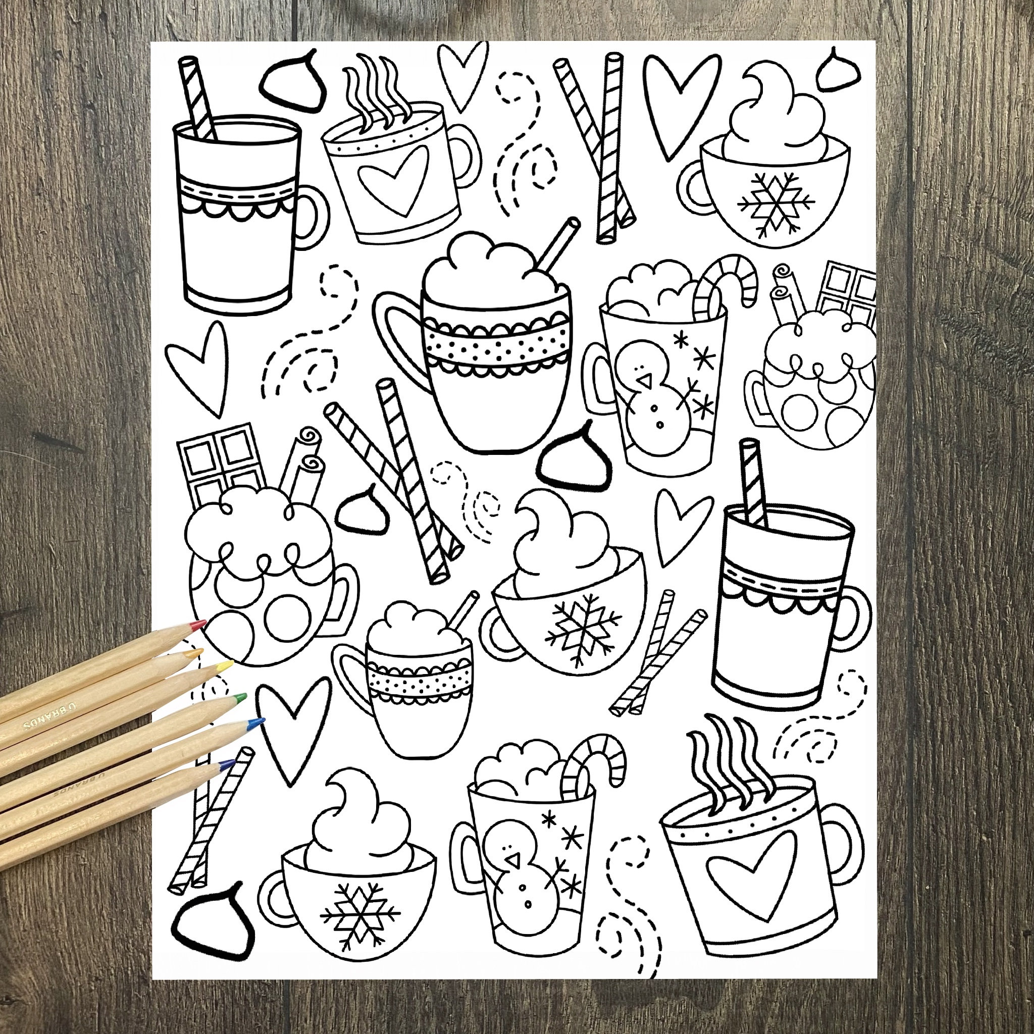 Christmas printable hot chocolate cups cocoa coloring page hot chocolate bar adult coloring printable coloring page download print instant download