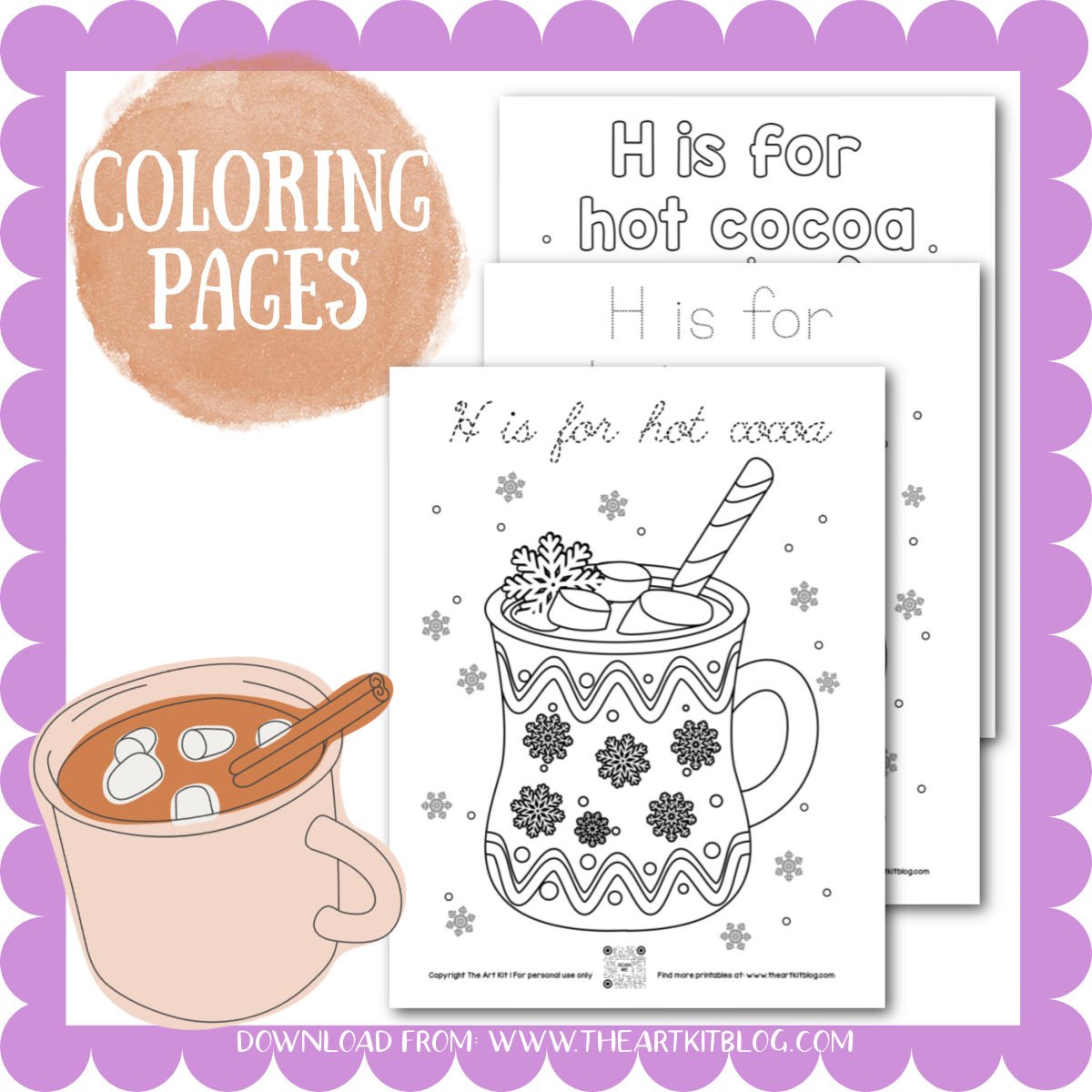 Hot cocoa coloring pages â the art kit