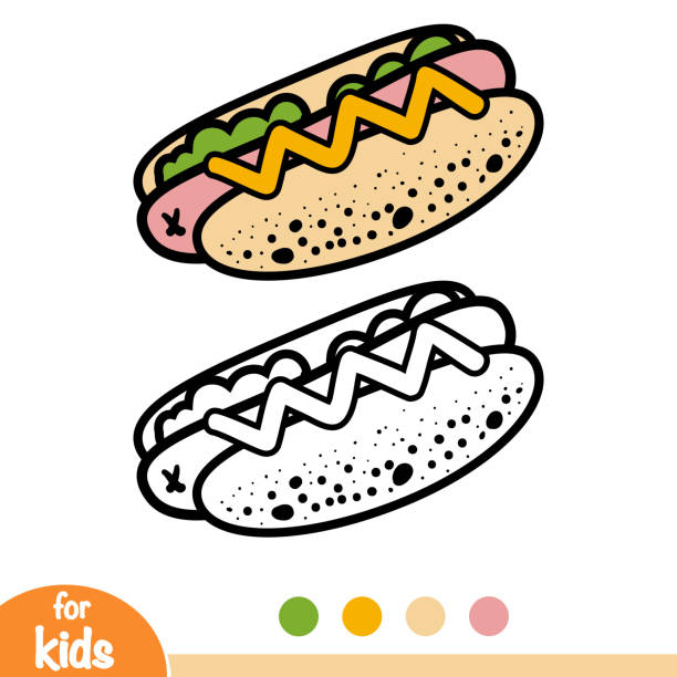 Coloring book hot dog stock illustration