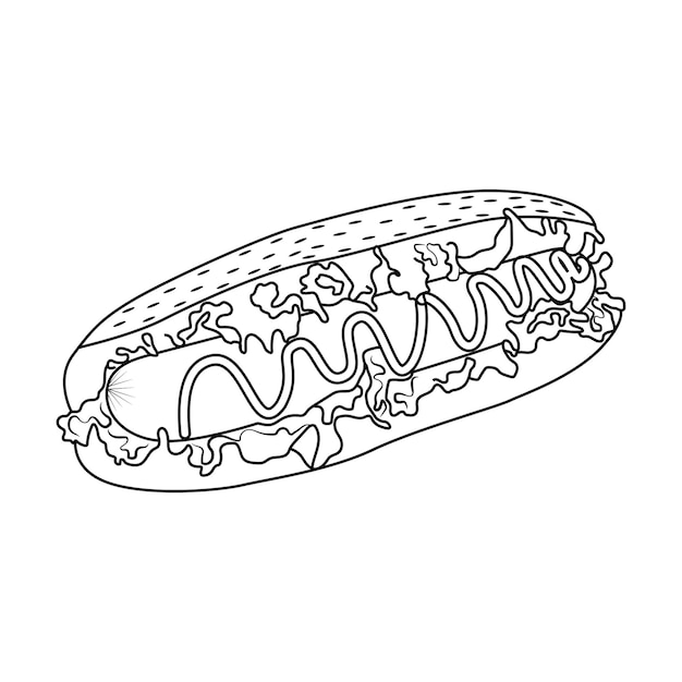 Premium vector hot dog with lettuce coloring pages